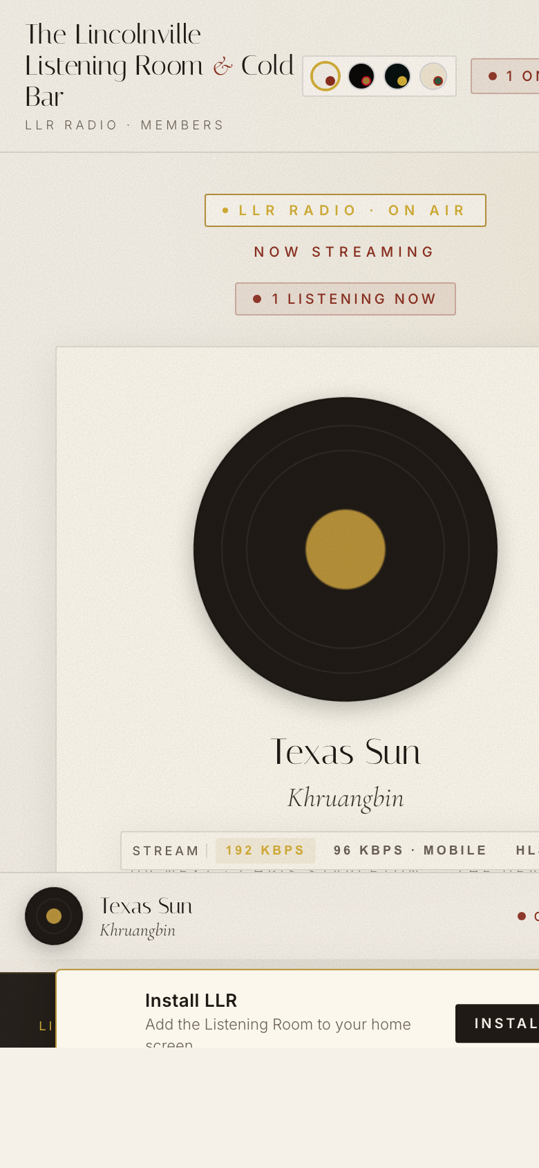 LLR Radio player screen on a phone